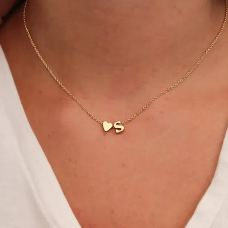 Tiny Heart Dainty Initial Necklace for Women - 18K Gold & Silver Plated Letter Pendant Choker, Adjustable 45+5cm Chain, Perfect Gift Jewelry