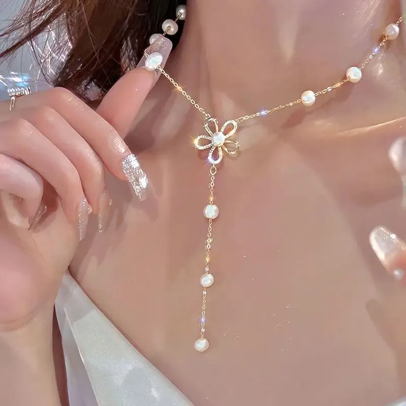 Kpop Pearl Choker Necklace for Women & Girls - Elegant Gold Color Goth Style Pendant Jewelry, Trendy 2022 Collar Chain for Neck showcase 11
