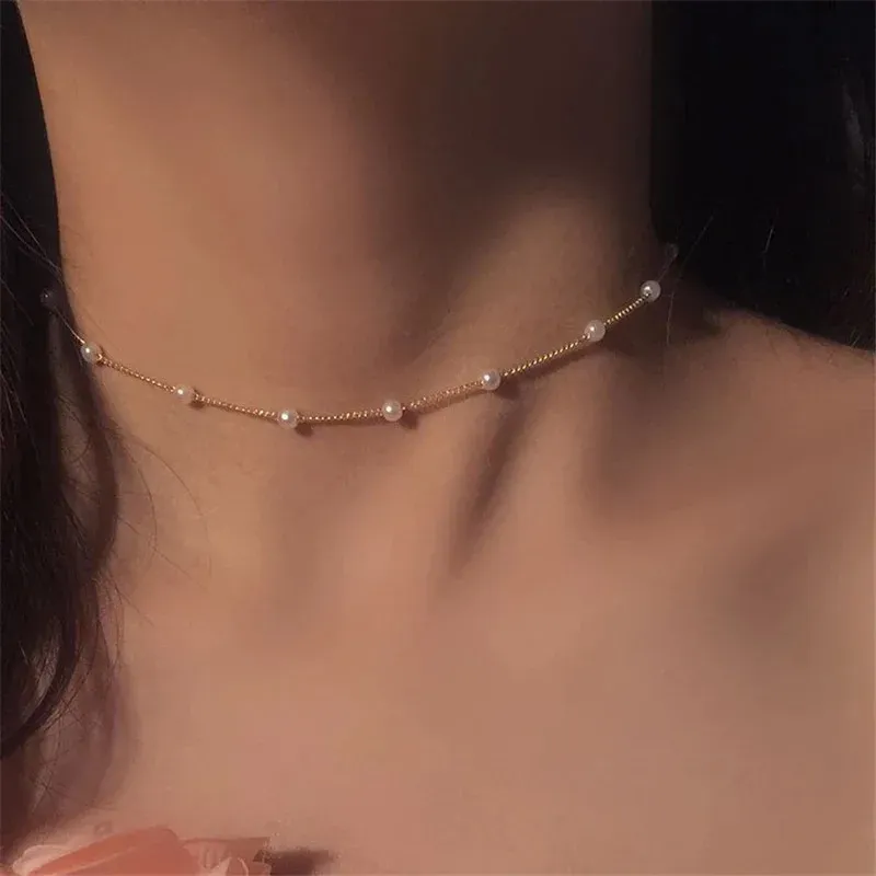 Kpop Pearl Choker Necklace for Women & Girls - Elegant Gold Color Goth Style Pendant Jewelry, Trendy 2022 Collar Chain for Neck thumbnail 4