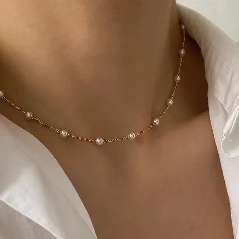 Kpop Pearl Choker Necklace for Women & Girls - Elegant Gold Color Goth Style Pendant Jewelry, Trendy 2022 Collar Chain for Neck thumbnail 6
