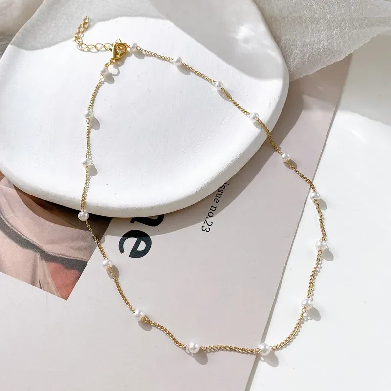 Kpop Pearl Choker Necklace for Women & Girls - Elegant Gold Color Goth Style Pendant Jewelry, Trendy 2022 Collar Chain for Neck thumbnail 3