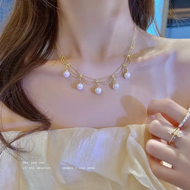 Kpop Pearl Choker Necklace for Women & Girls - Elegant Gold Color Goth Style Pendant Jewelry, Trendy 2022 Collar Chain for Neck showcase 18