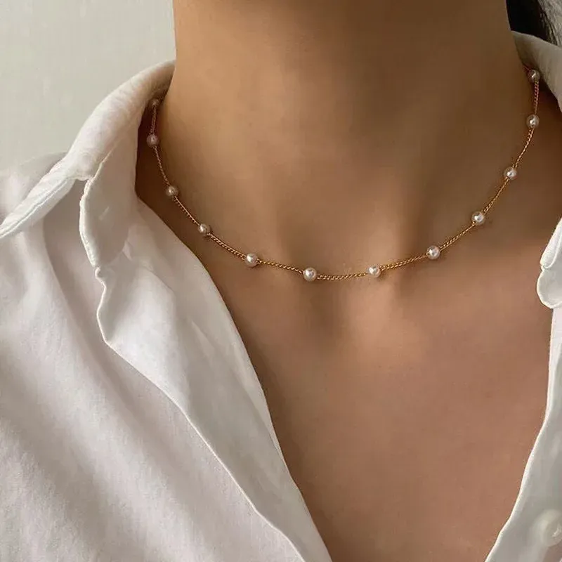 Kpop Pearl Choker Necklace for Women & Girls - Elegant Gold Color Goth Style Pendant Jewelry, Trendy 2022 Collar Chain for Neck showcase 3