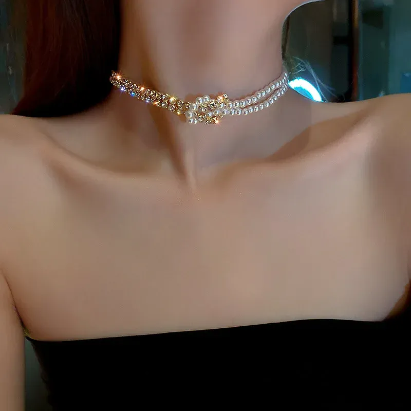 Kpop Pearl Choker Necklace for Women & Girls - Elegant Gold Color Goth Style Pendant Jewelry, Trendy 2022 Collar Chain for Neck showcase 22