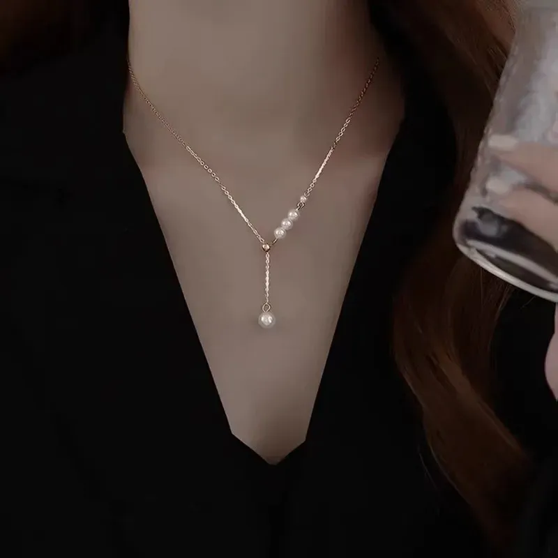 Kpop Pearl Choker Necklace for Women & Girls - Elegant Gold Color Goth Style Pendant Jewelry, Trendy 2022 Collar Chain for Neck showcase 34