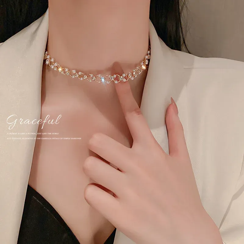 Kpop Pearl Choker Necklace for Women & Girls - Elegant Gold Color Goth Style Pendant Jewelry, Trendy 2022 Collar Chain for Neck showcase 24