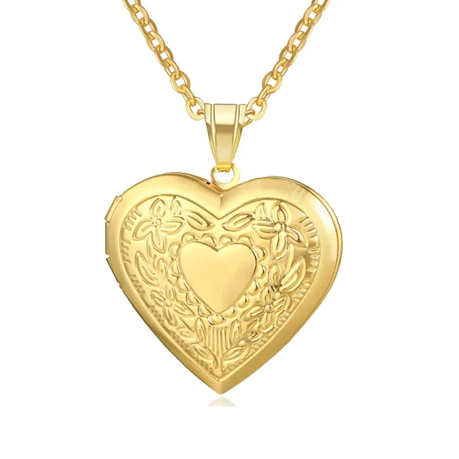 Romantic Heart Locket Pendant Necklace for Women - Gold/Silver Stainless Steel Memorial Jewelry, Classic & Timeless Style, Perfect Valentine's Day Gift showcase 1