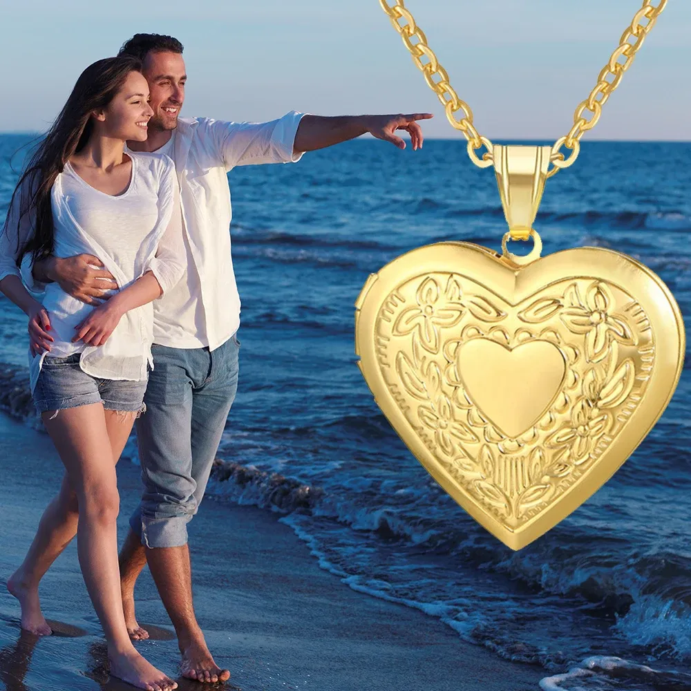 Romantic Heart Locket Pendant Necklace for Women - Gold/Silver Stainless Steel Memorial Jewelry, Classic & Timeless Style, Perfect Valentine's Day Gift showcase 6