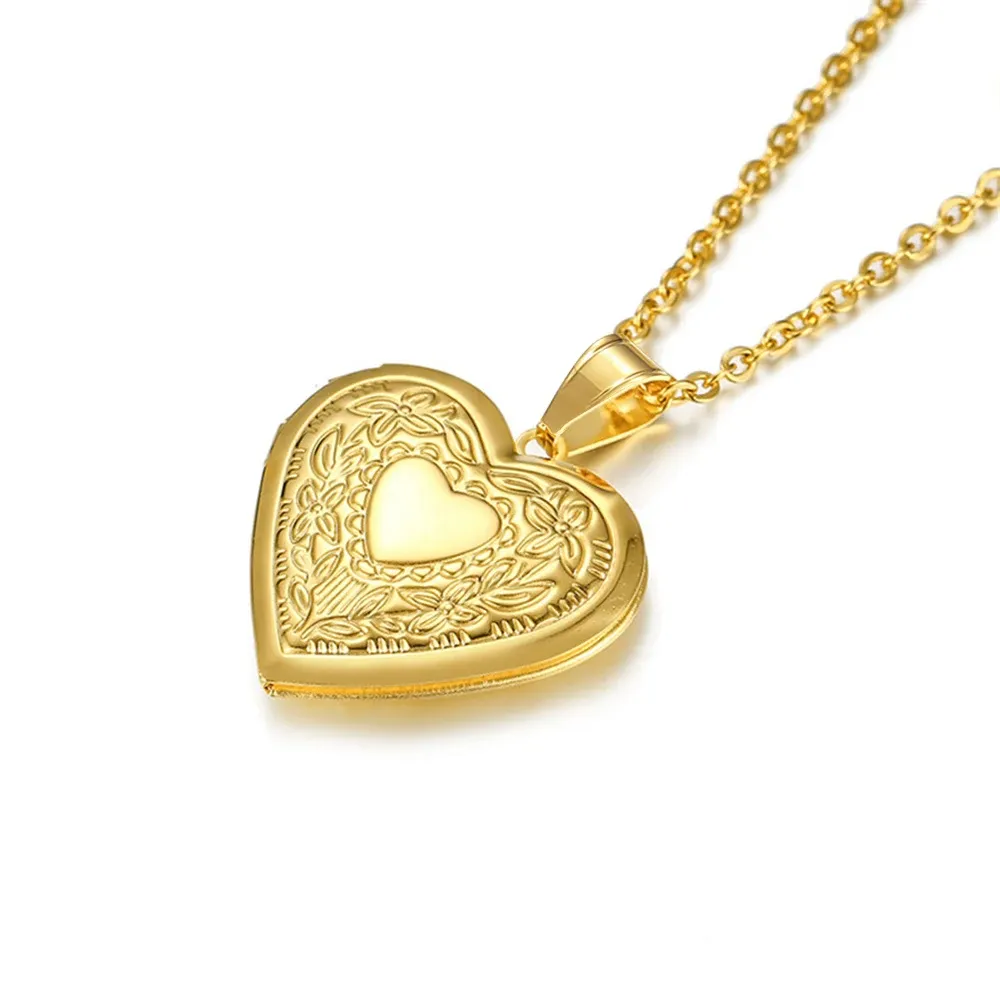 Romantic Heart Locket Pendant Necklace for Women - Gold/Silver Stainless Steel Memorial Jewelry, Classic & Timeless Style, Perfect Valentine's Day Gift showcase 4