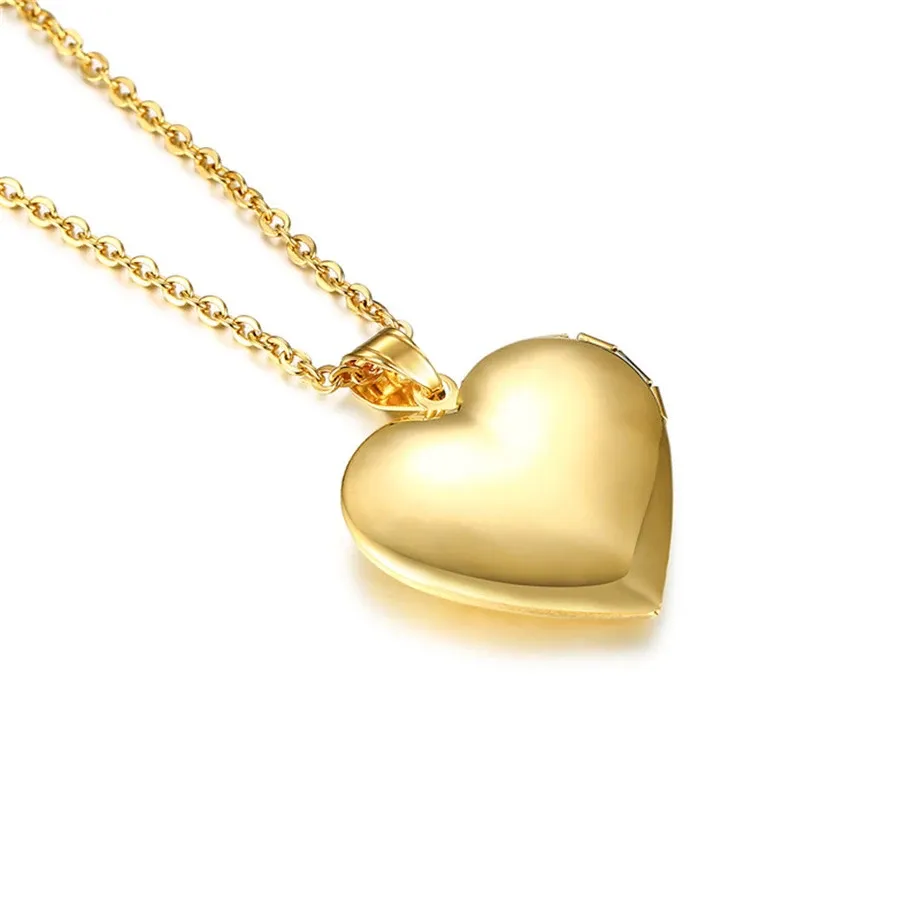 Romantic Heart Locket Pendant Necklace for Women - Gold/Silver Stainless Steel Memorial Jewelry, Classic & Timeless Style, Perfect Valentine's Day Gift showcase 5
