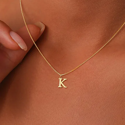 18K Gold Plated Initial Necklace for Women - Cute A-Z Letter Pendant with Stainless Steel Box Chain