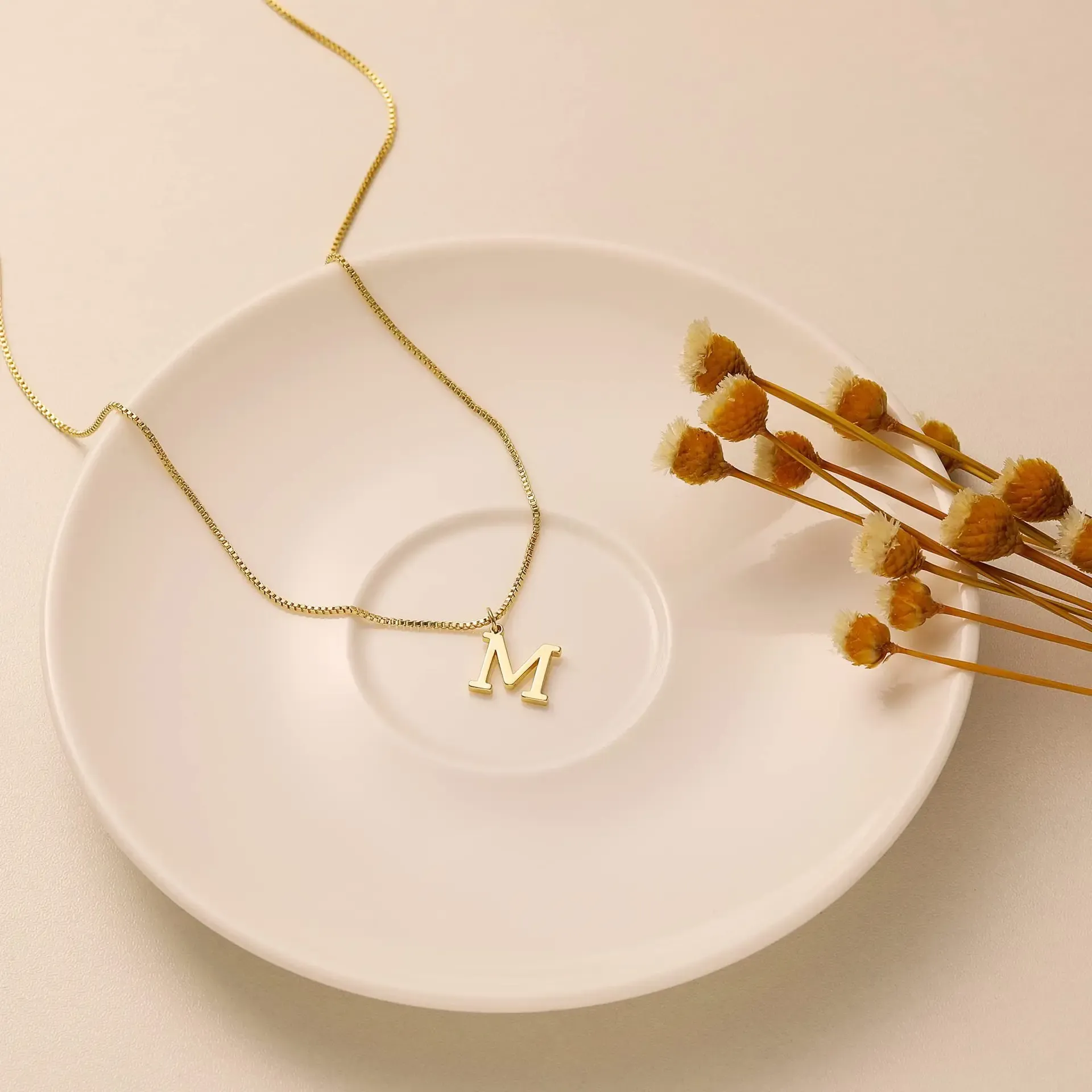 18K Gold Plated Initial Necklace for Women - Cute A-Z Letter Pendant with Stainless Steel Box Chain thumbnail 4