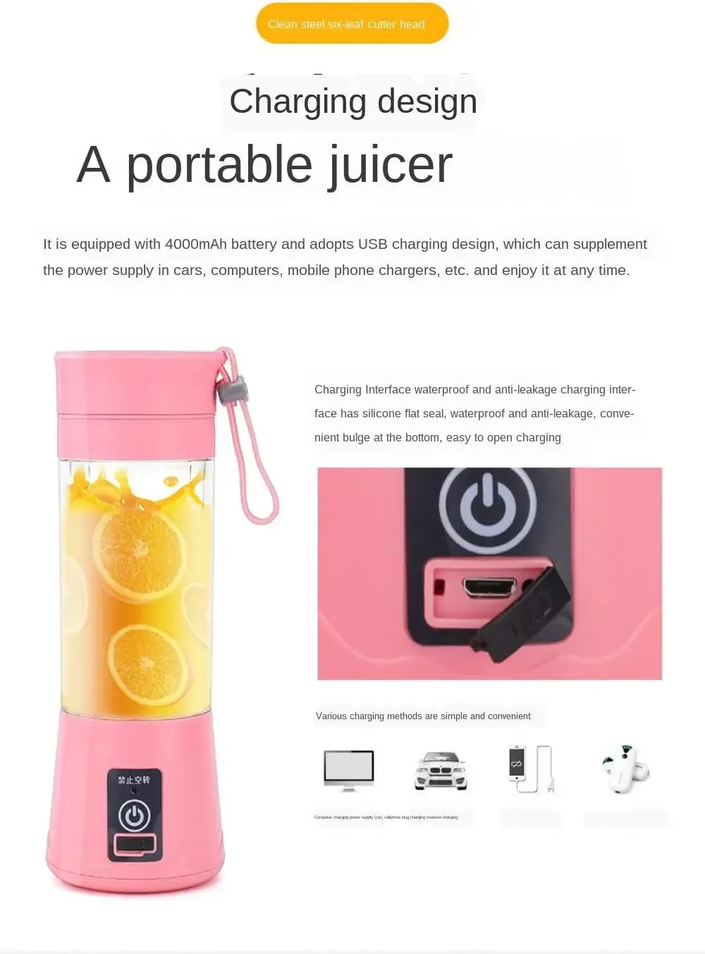 Portable Mini Electric Juicer USB Rechargeable Smoothie Maker | Automatic Fresh Squeezer for Fruit, Orange, Lemon | Compact Kitchen Blender for On-the-Go showcase 4