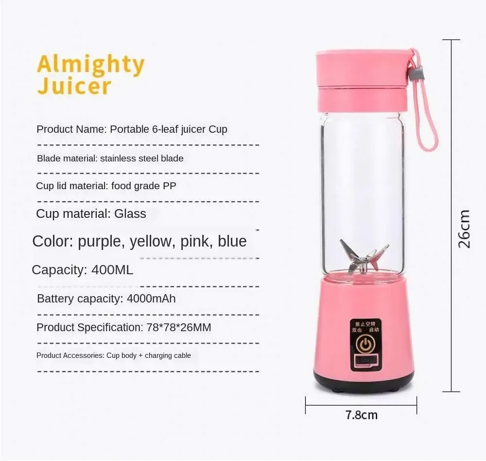 Portable Mini Electric Juicer USB Rechargeable Smoothie Maker | Automatic Fresh Squeezer for Fruit, Orange, Lemon | Compact Kitchen Blender for On-the-Go showcase 6
