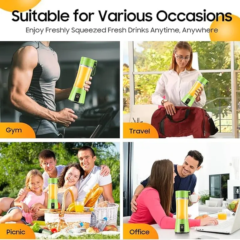 380ml Portable Electric Juicer Blender - USB Rechargeable Mini Smoothie Maker with 6-Blade Power, Ideal for Household Kitchen, Travel, and Protein Shakes thumbnail 6