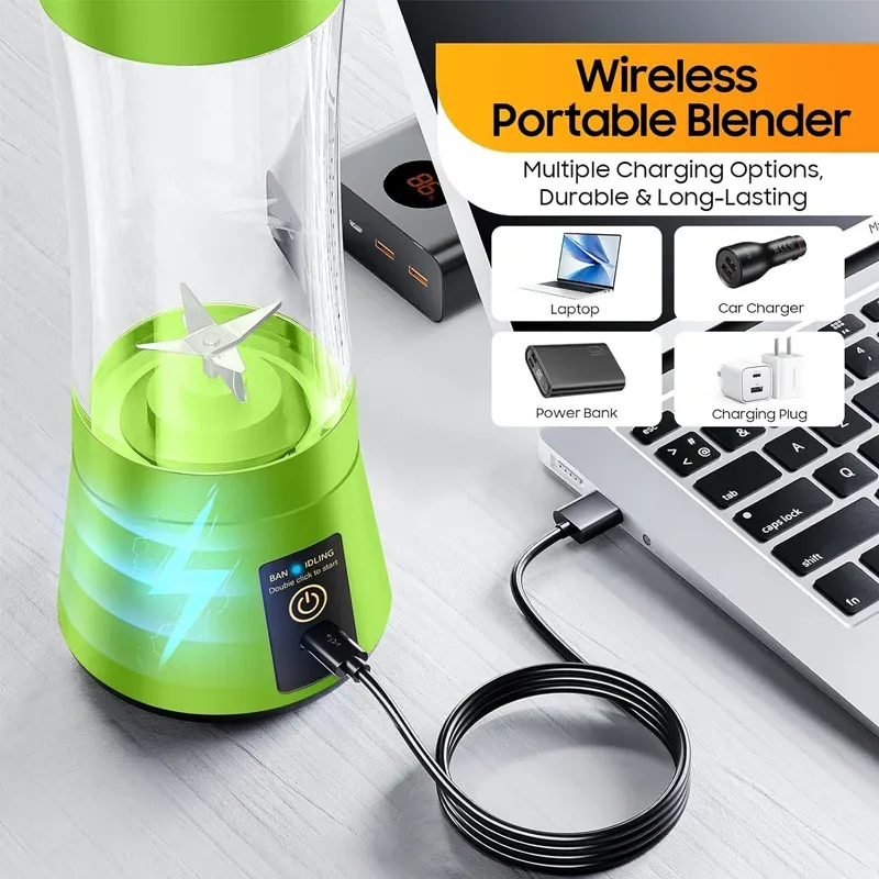 380ml Portable Electric Juicer Blender - USB Rechargeable Mini Smoothie Maker with 6-Blade Power, Ideal for Household Kitchen, Travel, and Protein Shakes thumbnail 5