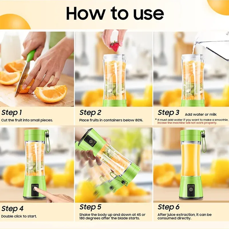 380ml Portable Electric Juicer Blender - USB Rechargeable Mini Smoothie Maker with 6-Blade Power, Ideal for Household Kitchen, Travel, and Protein Shakes thumbnail 2