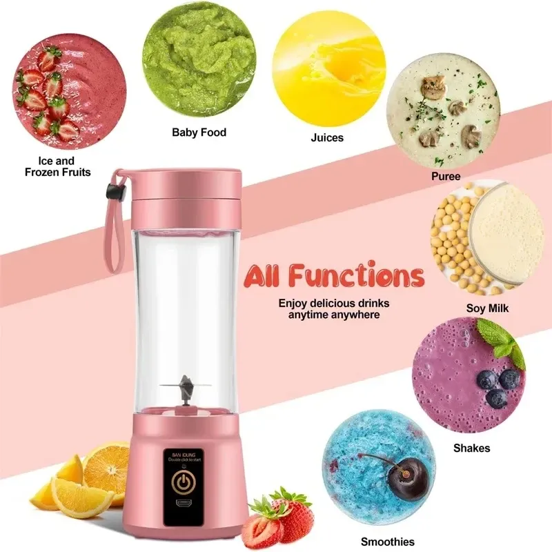 380ml Portable Electric Juicer Blender - USB Rechargeable Mini Smoothie Maker with 6-Blade Power, Ideal for Household Kitchen, Travel, and Protein Shakes showcase 5