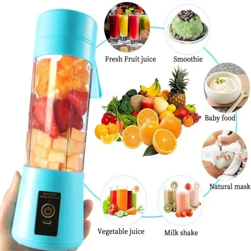 380ml Portable Electric Juicer Blender - USB Rechargeable Mini Smoothie Maker with 6-Blade Power, Ideal for Household Kitchen, Travel, and Protein Shakes showcase 3