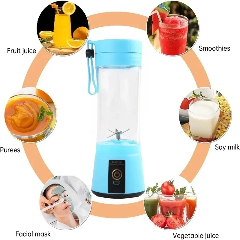 380ml Portable Electric Juicer Blender - USB Rechargeable Mini Smoothie Maker with 6-Blade Power, Ideal for Household Kitchen, Travel, and Protein Shakes showcase 4