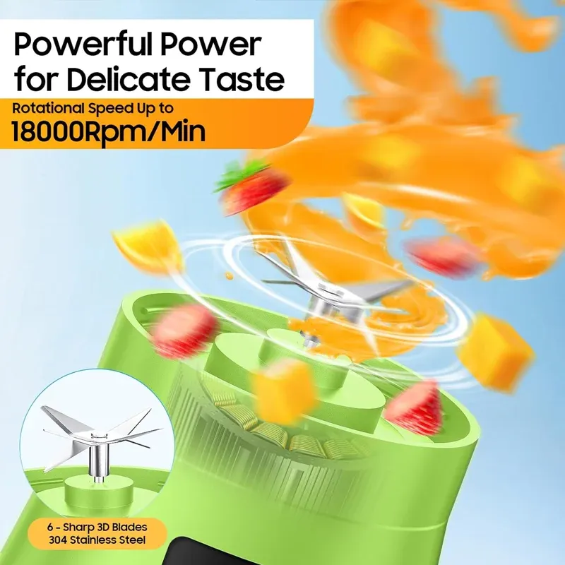 380ml Portable Electric Juicer Blender - USB Rechargeable Mini Smoothie Maker with 6-Blade Power, Ideal for Household Kitchen, Travel, and Protein Shakes thumbnail 3