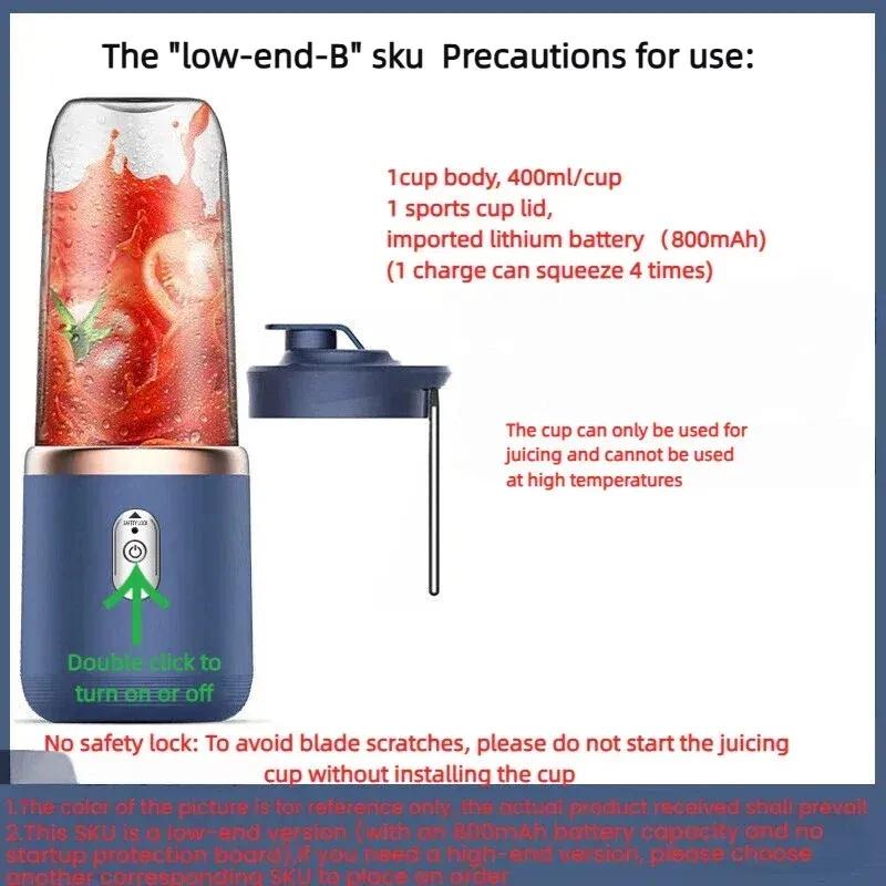 HOMEFISH Portable Rechargeable Juicer Blender, 2 Cups, Stainless Steel Blade, Automatic Pulp Ejection, ROHS Certified, 500ml+ Capacity for Home & Outdoor Use thumbnail 6