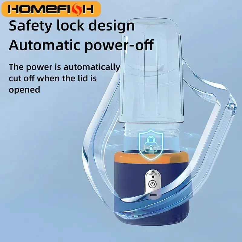 HOMEFISH Portable Rechargeable Juicer Blender, 2 Cups, Stainless Steel Blade, Automatic Pulp Ejection, ROHS Certified, 500ml+ Capacity for Home & Outdoor Use thumbnail 2