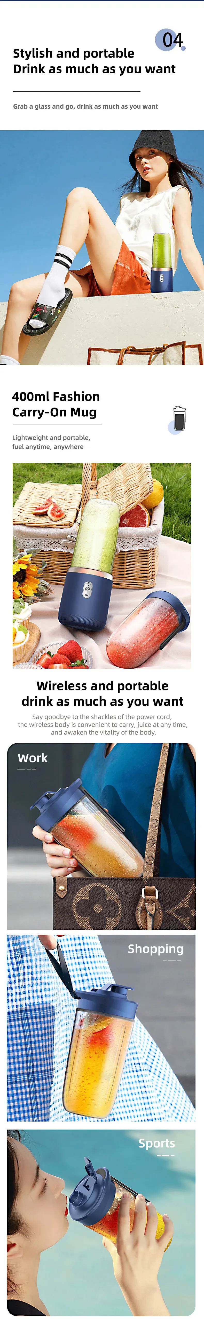 HOMEFISH Portable Rechargeable Juicer Blender, 2 Cups, Stainless Steel Blade, Automatic Pulp Ejection, ROHS Certified, 500ml+ Capacity for Home & Outdoor Use showcase 4