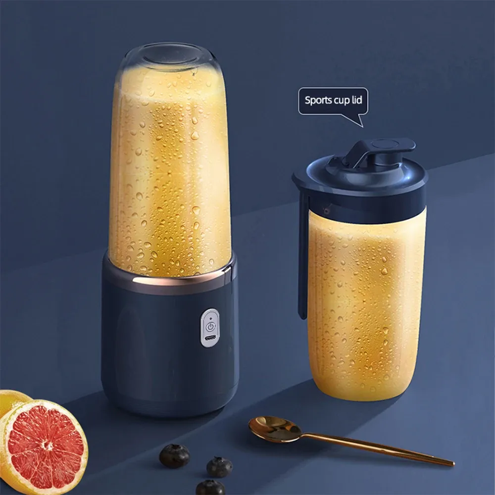 Portable Electric Juicer Blender 6 Blades USB Rechargeable 400ML Travel Cups for Smoothies & Fresh Fruit Juice - Blue showcase 7