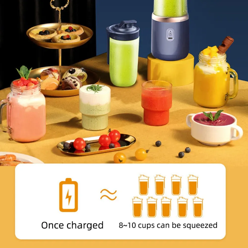 Portable Electric Juicer Blender 6 Blades USB Rechargeable 400ML Travel Cups for Smoothies & Fresh Fruit Juice - Blue showcase 9