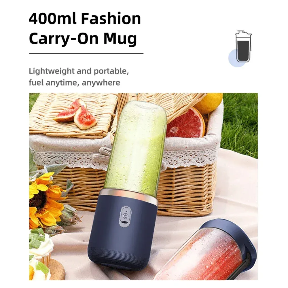 Portable Electric Juicer Blender 6 Blades USB Rechargeable 400ML Travel Cups for Smoothies & Fresh Fruit Juice - Blue thumbnail 5