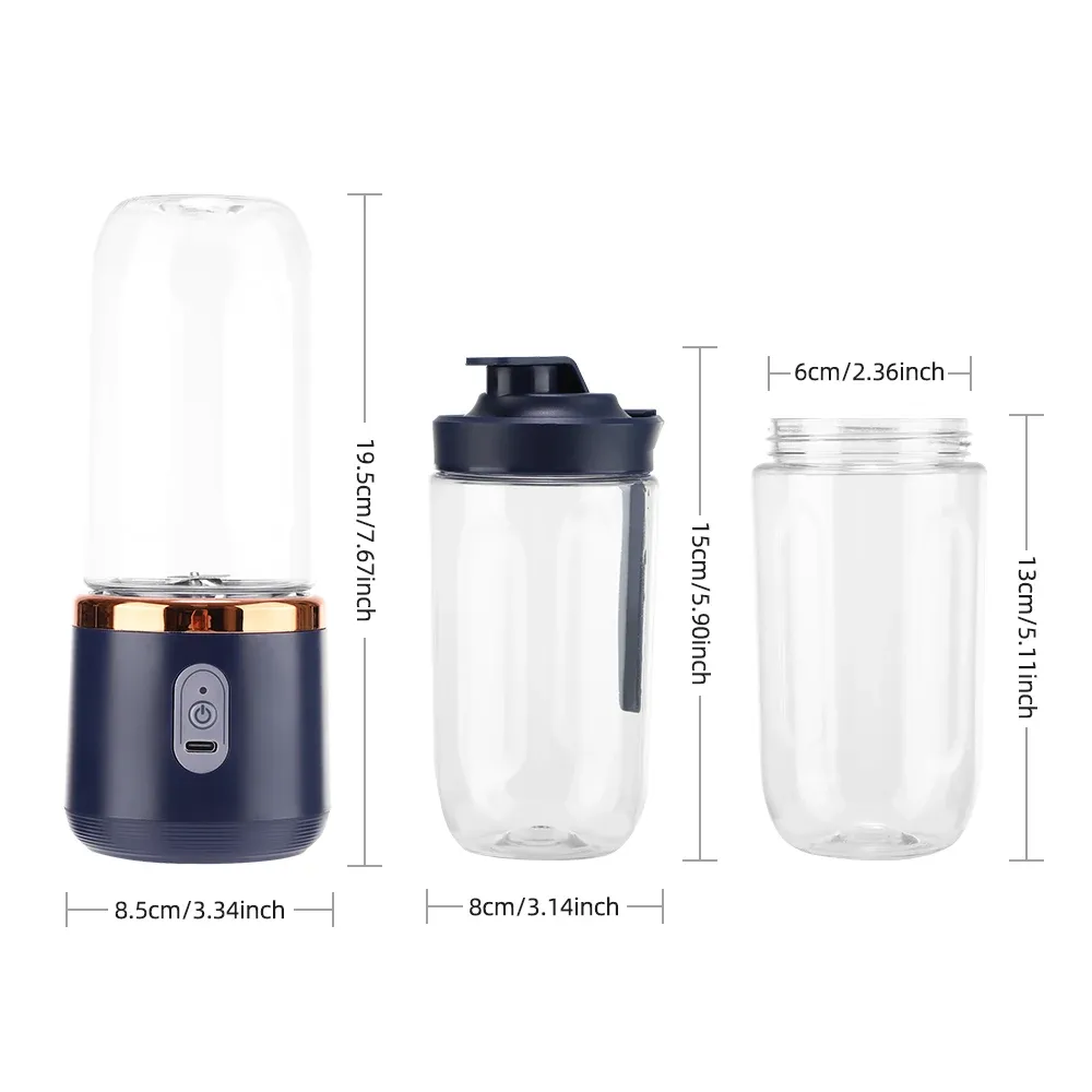 Portable Electric Juicer Blender 6 Blades USB Rechargeable 400ML Travel Cups for Smoothies & Fresh Fruit Juice - Blue showcase 12