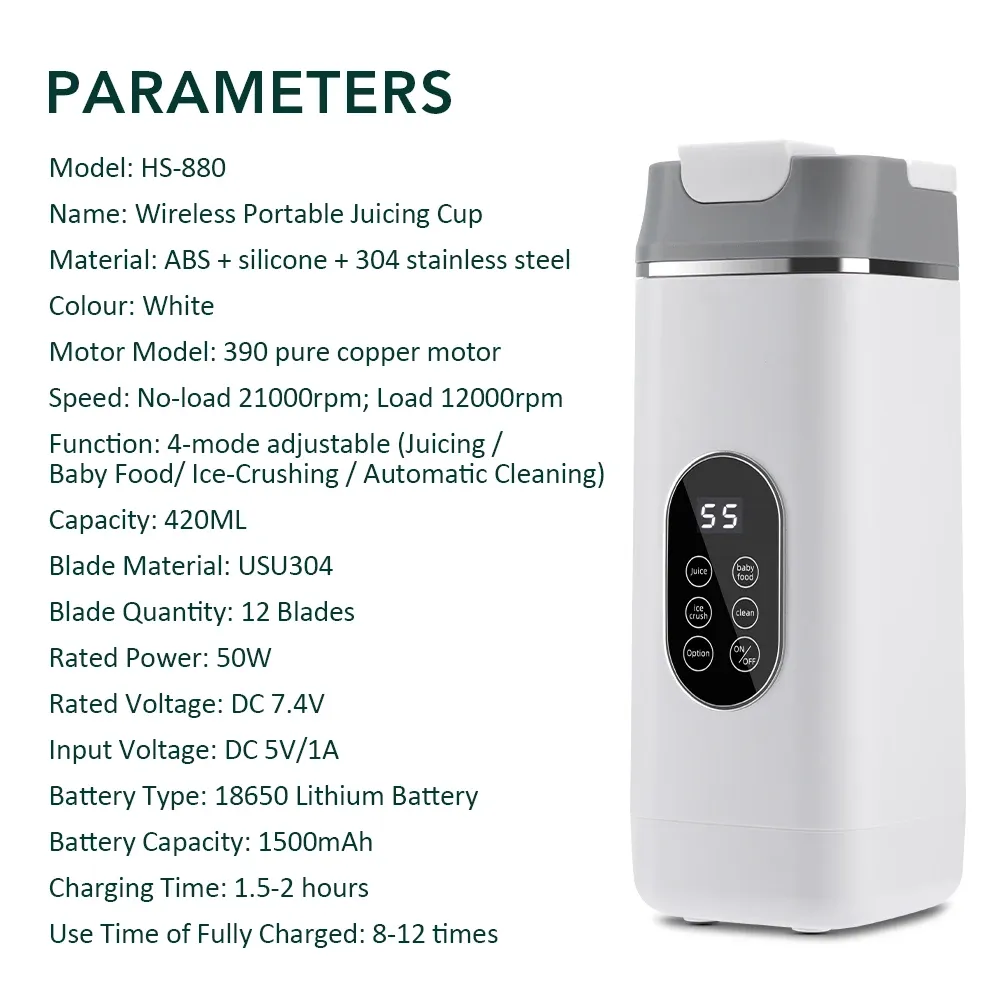 Portable Electric Juicer Blender 6 Blades USB Rechargeable 400ML Travel Cups for Smoothies & Fresh Fruit Juice - Blue showcase 24