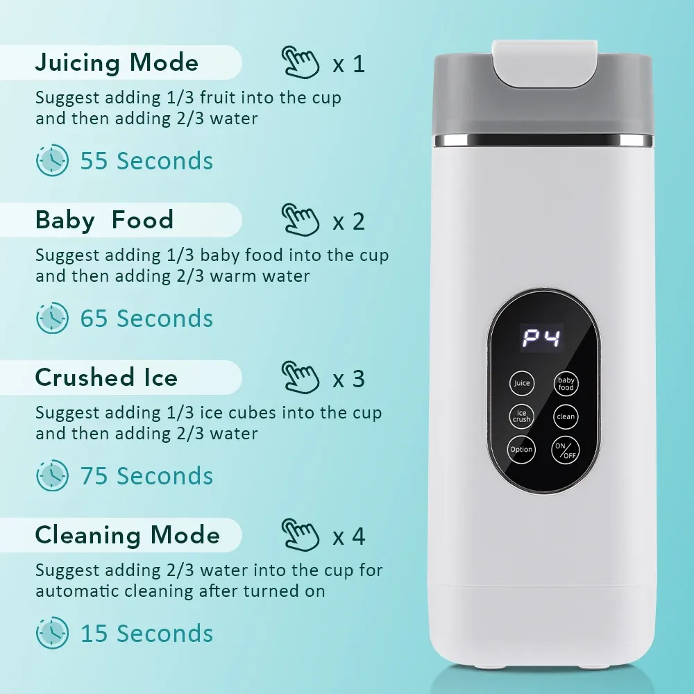Portable Electric Juicer Blender 6 Blades USB Rechargeable 400ML Travel Cups for Smoothies & Fresh Fruit Juice - Blue showcase 16