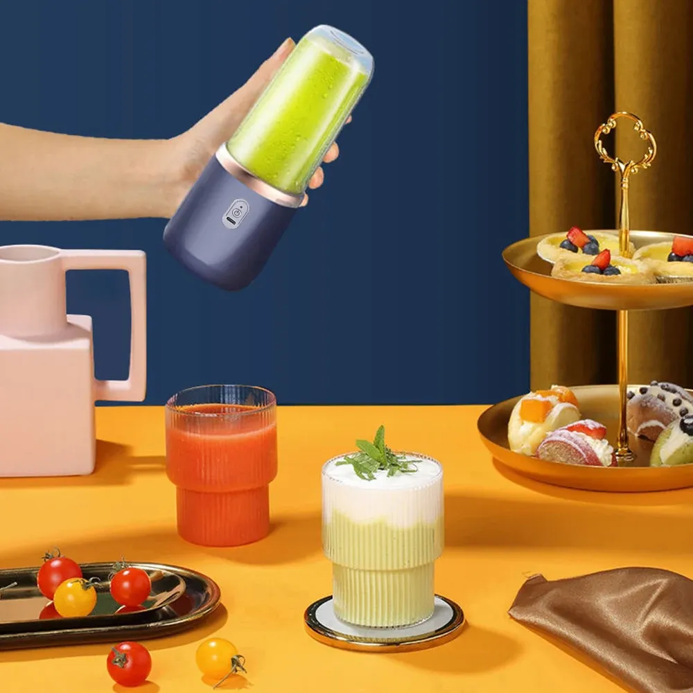 Portable Electric Juicer Blender 6 Blades USB Rechargeable 400ML Travel Cups for Smoothies & Fresh Fruit Juice - Blue showcase 2