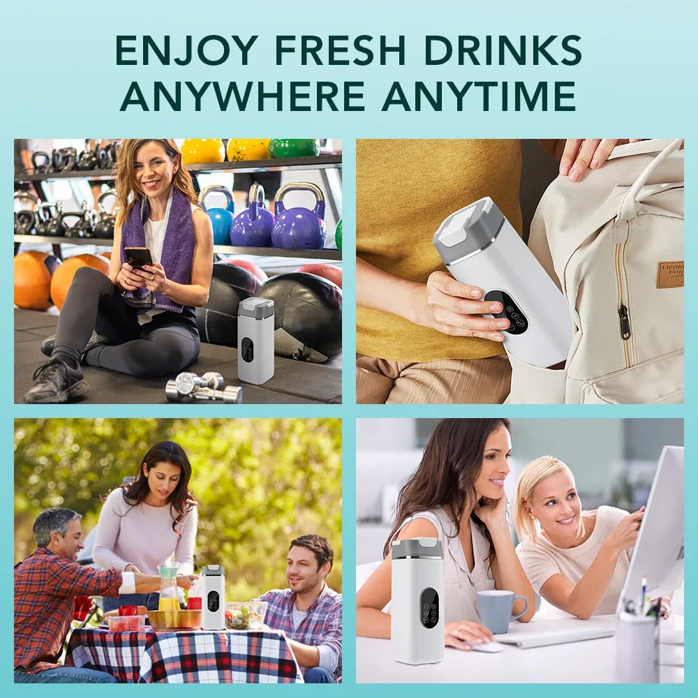 Portable Electric Juicer Blender 6 Blades USB Rechargeable 400ML Travel Cups for Smoothies & Fresh Fruit Juice - Blue showcase 19