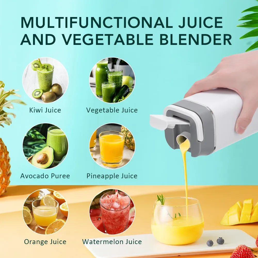 Portable Electric Juicer Blender 6 Blades USB Rechargeable 400ML Travel Cups for Smoothies & Fresh Fruit Juice - Blue showcase 15