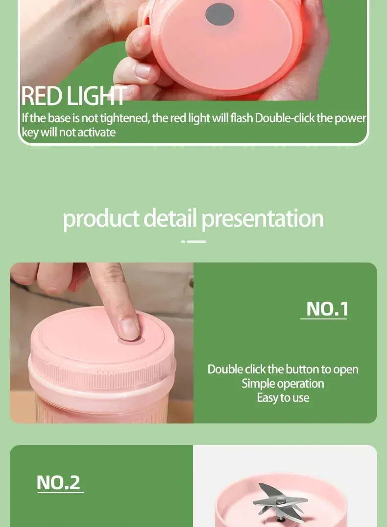Portable Electric Juicer Cup Blender - USB Rechargeable, 6 Blades, Mini Fruit Mixer for Smoothies & Milkshakes, Ideal for On-the-Go Freshness showcase 15
