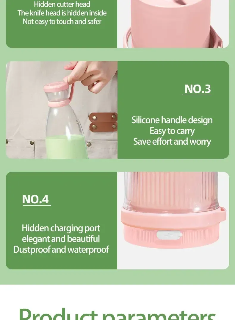Portable Electric Juicer Cup Blender - USB Rechargeable, 6 Blades, Mini Fruit Mixer for Smoothies & Milkshakes, Ideal for On-the-Go Freshness showcase 16