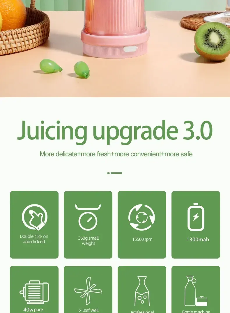 Portable Electric Juicer Cup Blender - USB Rechargeable, 6 Blades, Mini Fruit Mixer for Smoothies & Milkshakes, Ideal for On-the-Go Freshness showcase 2
