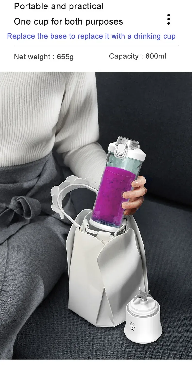 Portable 600ML Juicer Cup Blender 4000mAh USB-C Rechargeable Mini Smoothie Maker with 10-Leaf Blades, Powerful 150W Motor for Shakes, Smoothies, Outdoor Use showcase 5
