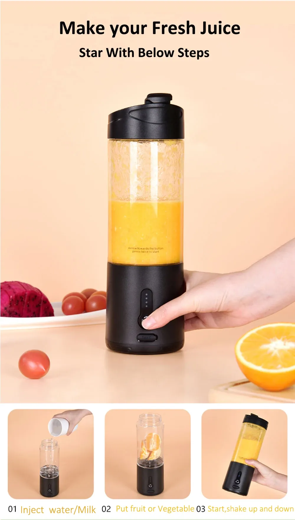Mini Portable Blender Electric Juicer for Smoothies & Fresh Juice | Rechargeable 530ml Fruit Mixer with 4000mAh Battery, 150W High-Speed Motor, Crushes Ice | Perfect for On-the-Go showcase 14