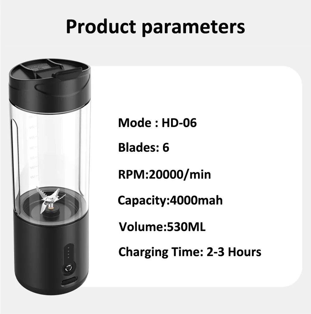 Mini Portable Blender Electric Juicer for Smoothies & Fresh Juice | Rechargeable 530ml Fruit Mixer with 4000mAh Battery, 150W High-Speed Motor, Crushes Ice | Perfect for On-the-Go showcase 16