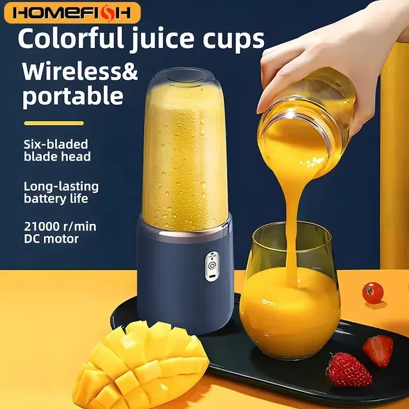 HOMEFISH Portable Rechargeable Mini Juicer Blender - Multi-Function Smoothie Maker with Stainless Steel Blade, Automatic Pulp Ejection, 500ml Capacity, ROHS Certified for Healthy Living thumbnail 1