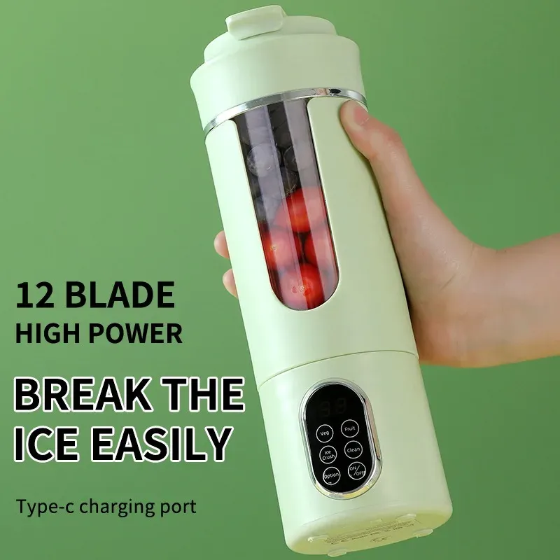 Portable 530ml Wireless Juicer Blender with 12 Blades, USB Charging, Crushed Ice Function, and Auto-Cleaning - Perfect for Fresh Juices On-the-Go thumbnail 3
