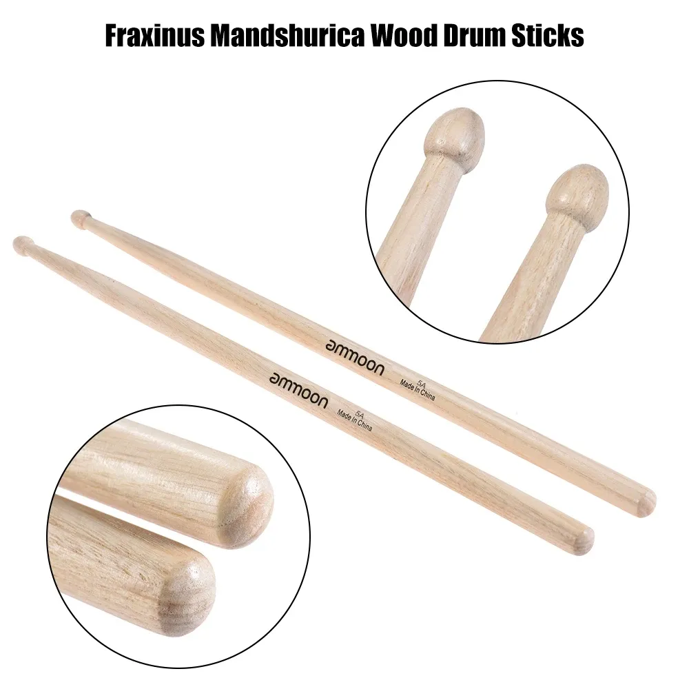 ammoon 5A/7A Wooden Drumsticks Set - 3 or 12 Pairs of Fraxinus Mandshurica Wood Drum Sticks for Beginners & Professionals, Smooth Finish, Balanced Response for Various Music Styles thumbnail 2