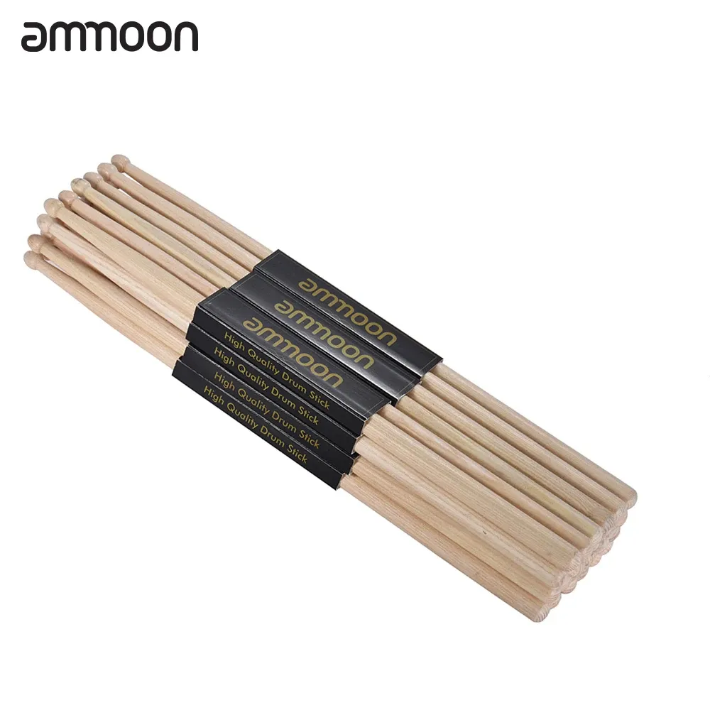 Ammoon 5A/7A Wooden Drumsticks Set - 3 or 12 Pairs of Fraxinus Mandshurica Wood Drum Sticks for Beginners & Professionals, Smooth Finish, Balanced Response for Jazz, Rock, and Practice thumbnail 1