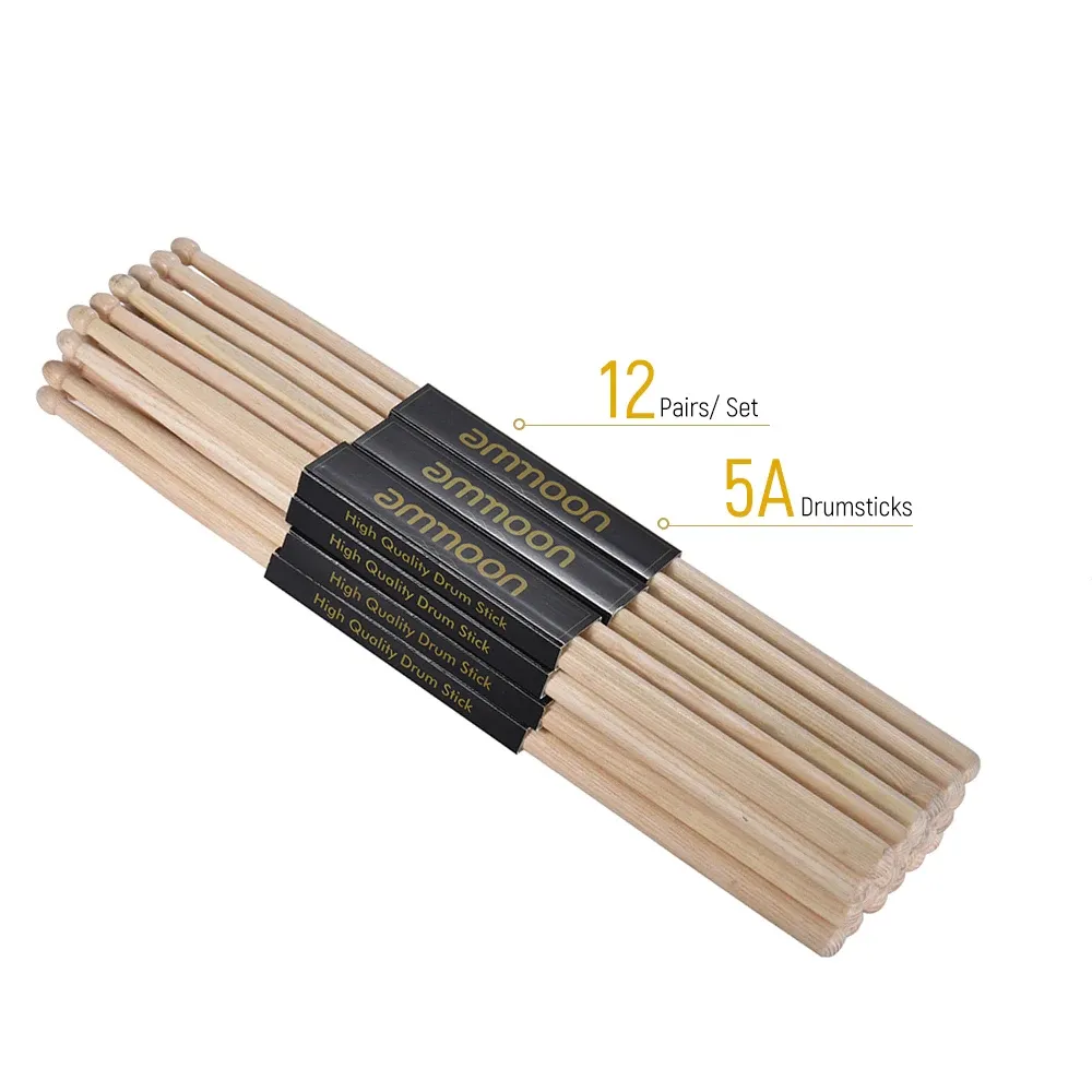 Ammoon 5A/7A Wooden Drumsticks Set - 3 or 12 Pairs of Fraxinus Mandshurica Wood Drum Sticks for Beginners & Professionals, Smooth Finish, Balanced Response for Jazz, Rock, and Practice showcase 9