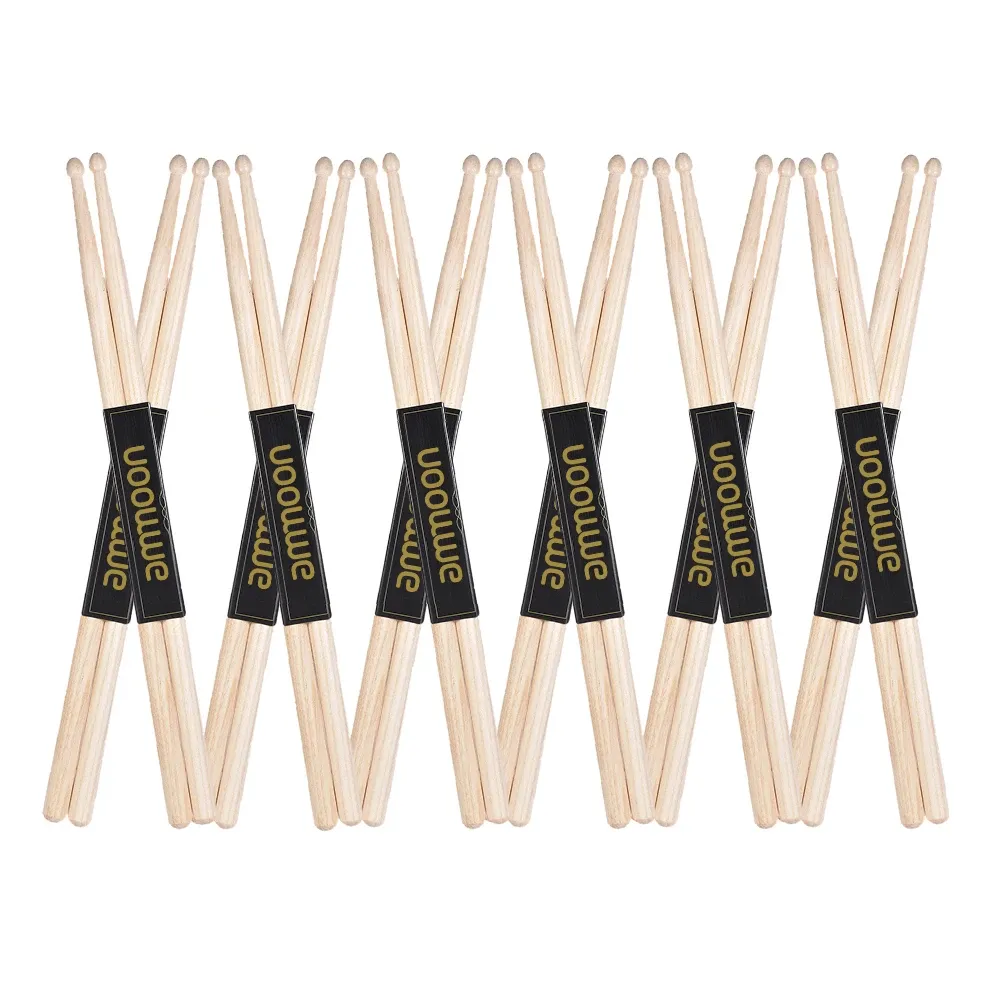 Ammoon 5A/7A Wooden Drumsticks Set - 3 or 12 Pairs of Fraxinus Mandshurica Wood Drum Sticks for Beginners & Professionals, Smooth Finish, Balanced Response for Jazz, Rock, and Practice showcase 11