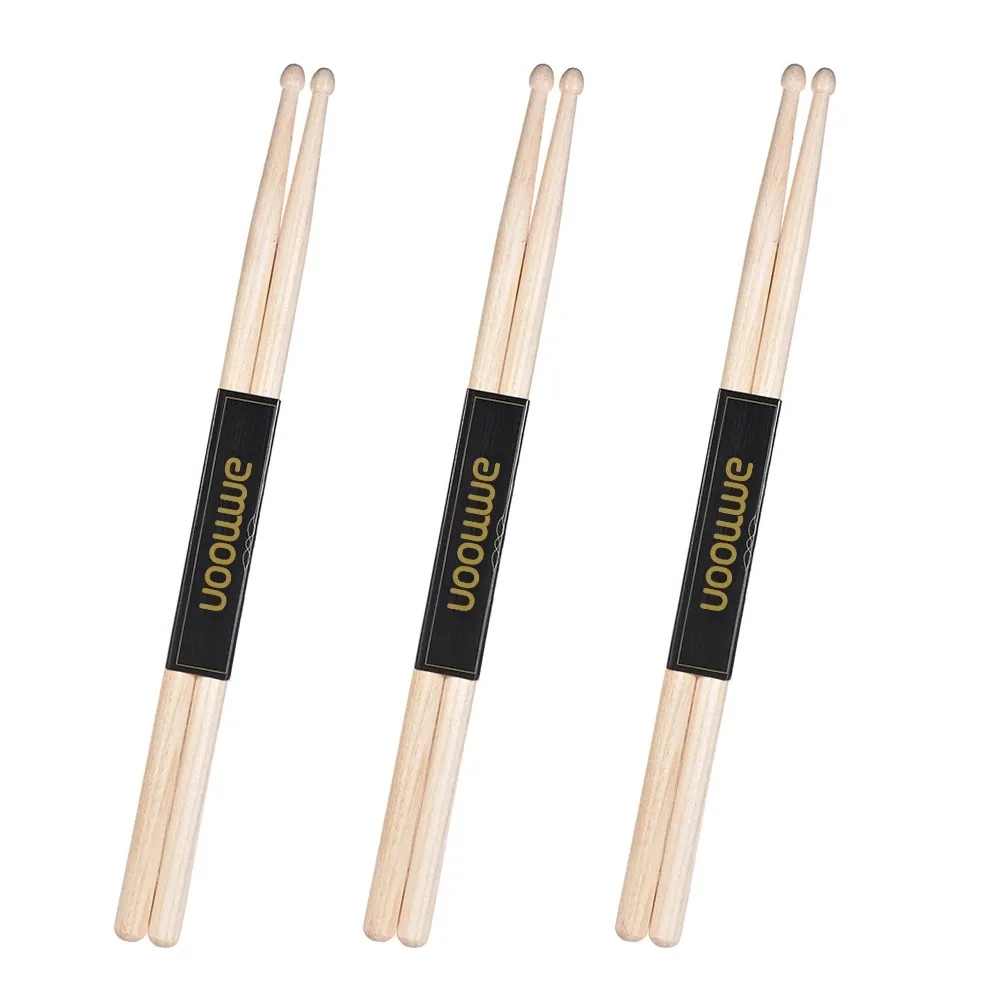 Ammoon 5A/7A Wooden Drumsticks Set - 3 or 12 Pairs of Fraxinus Mandshurica Wood Drum Sticks for Beginners & Professionals, Smooth Finish, Balanced Response for Jazz, Rock, and Practice thumbnail 6
